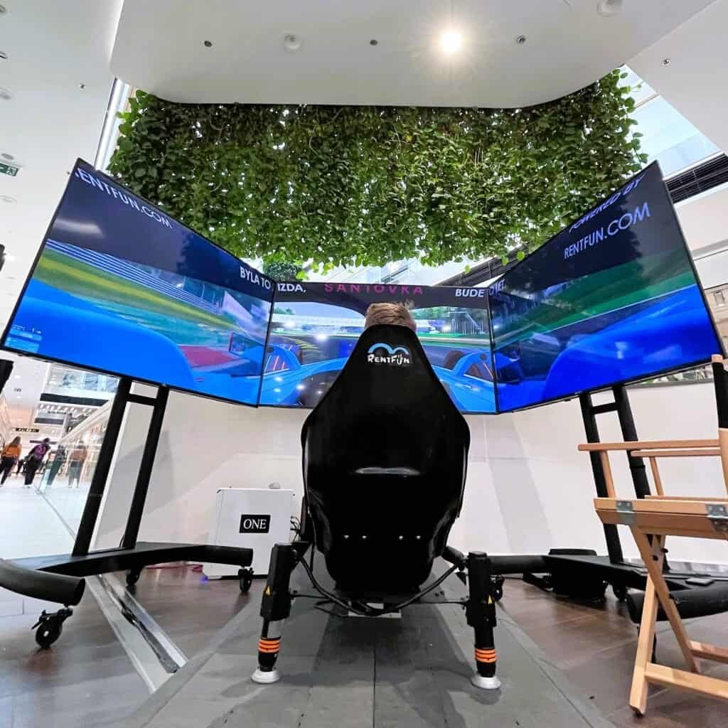 Formula E simulator hire with RoarFun Energy electric simulator for EU events