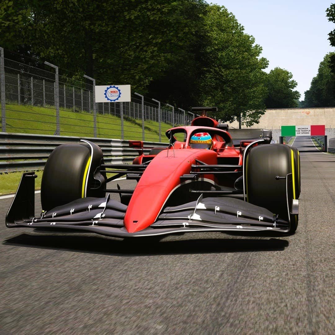 Red super fast racing car racing in Italy - Monza in a virtual experience hire.