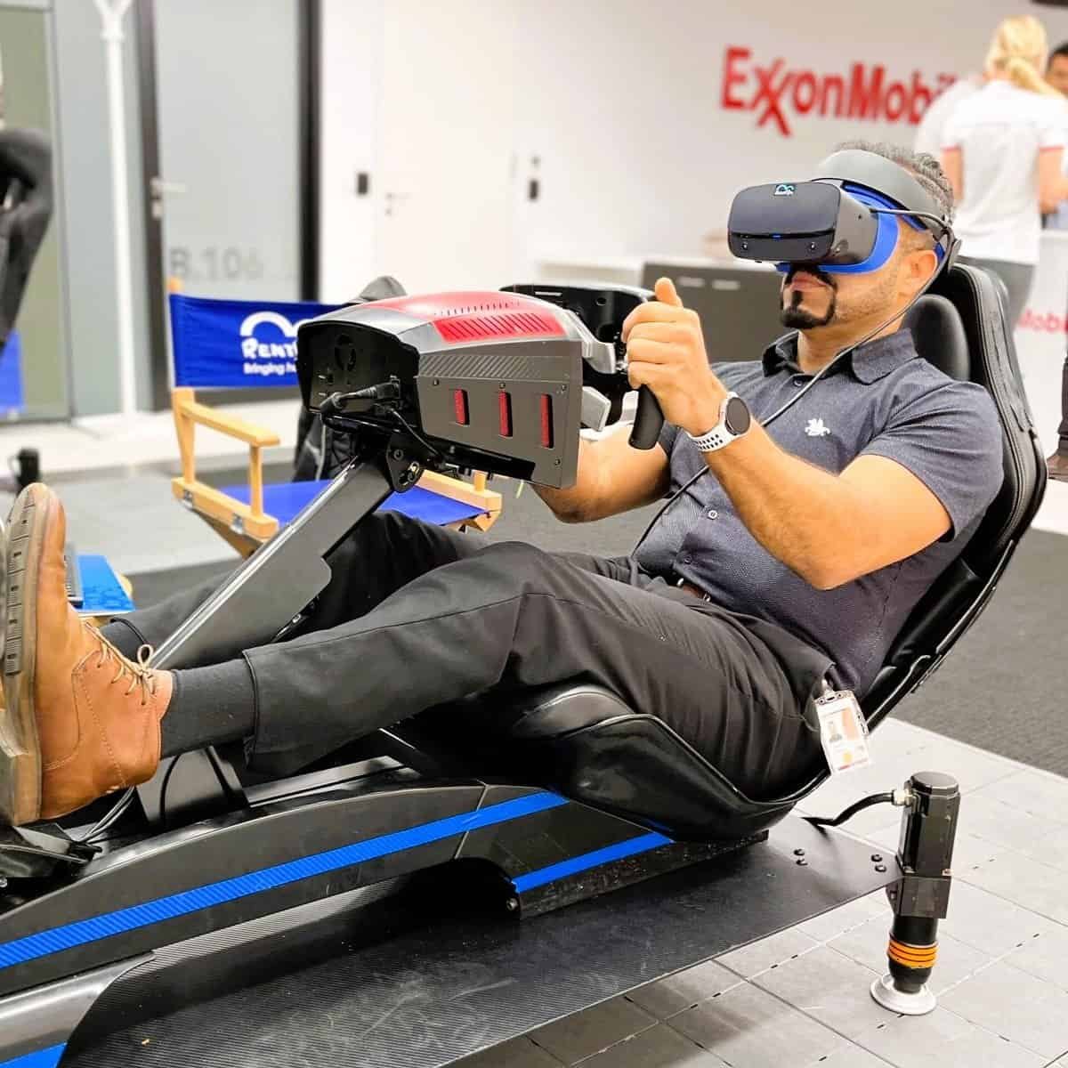 RoarFun Clients Exxon Mobil Formula 1 immersive Red Bull simulator at exxonmobil headquarters