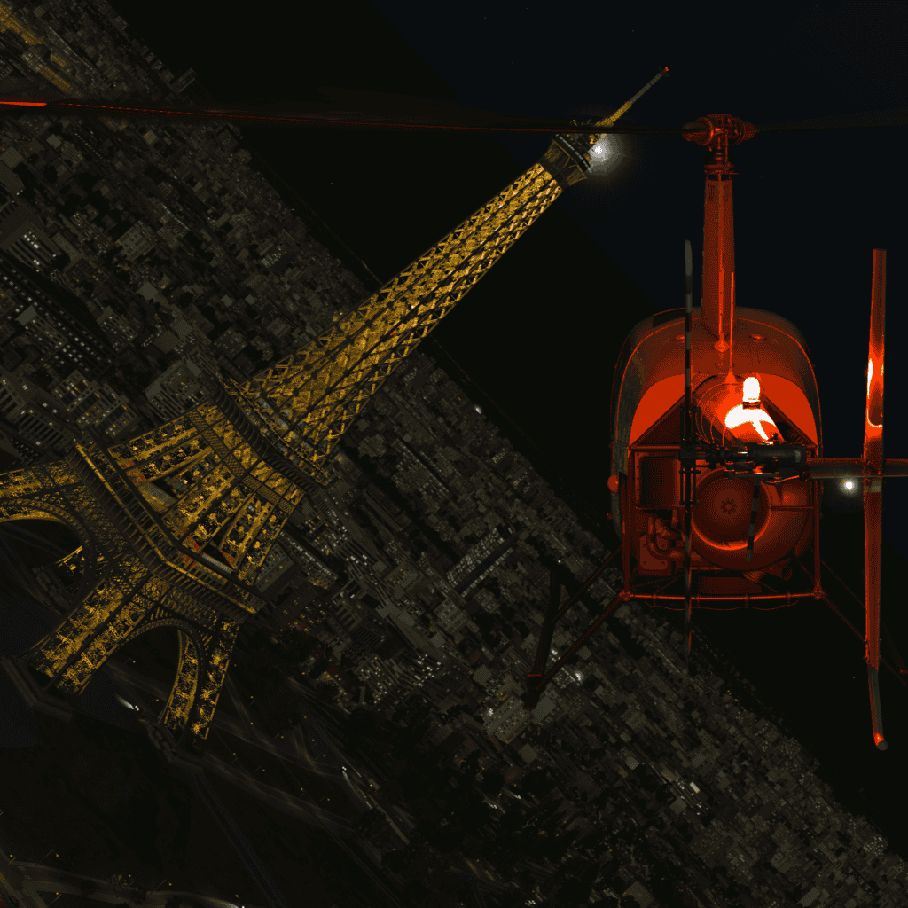 Helicopter simulator sightseeing EiFfel tower, Paris.