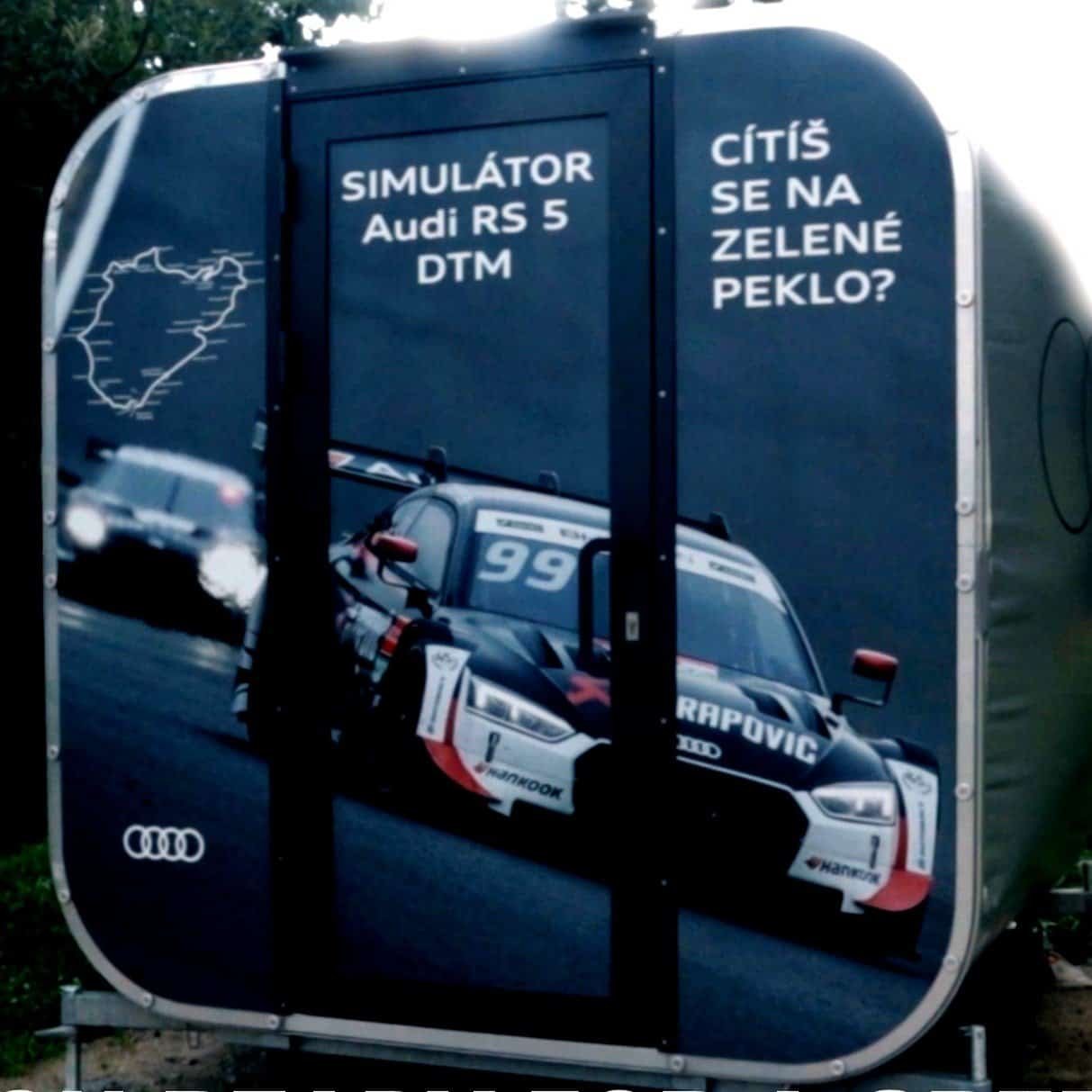 Audi racing simulator hire for the event in the Czech Republic Prague showcasing Audi racing heritage.