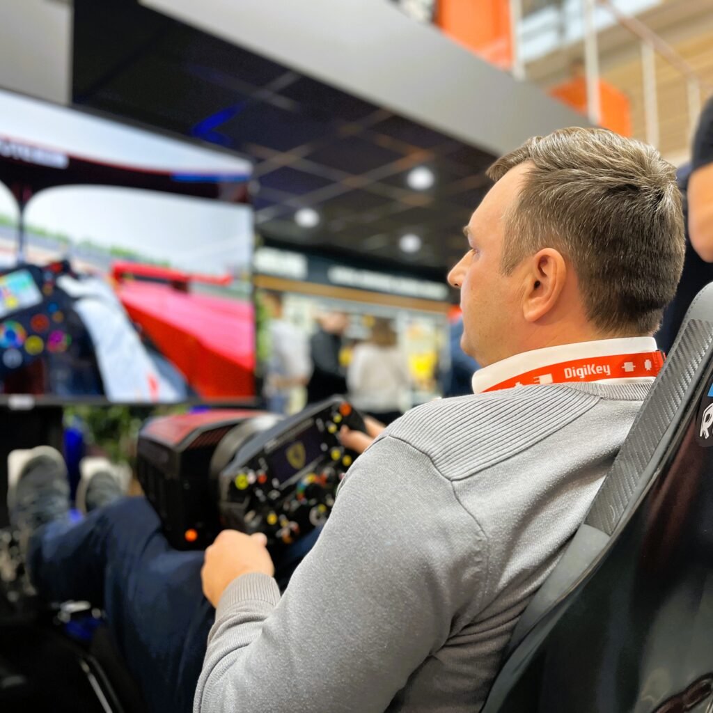 Mobile F1 racing simulator hire in Munich Expo.