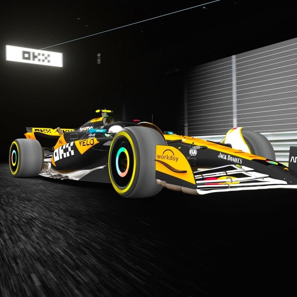 OKX virtual branding in the formula racing simulator rental.