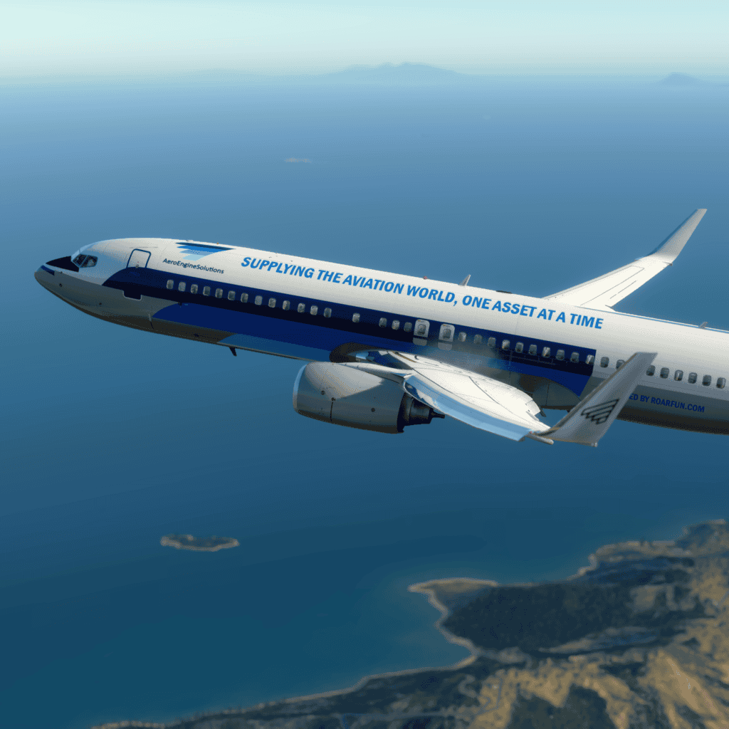 Virtual branding with a logo for flight simulator rental flying over any airport in the USA.