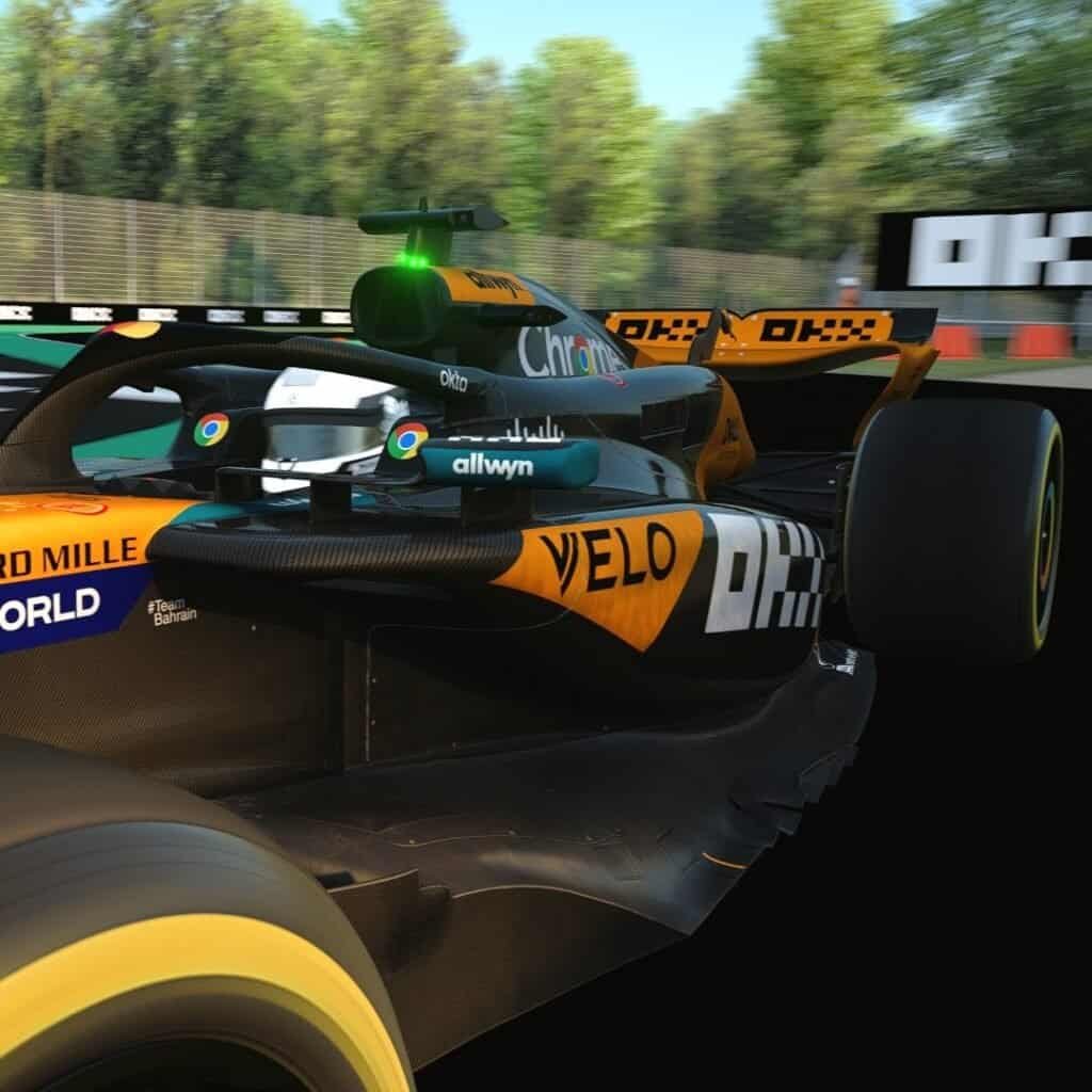OKX virtual branding in game for the F1 simulator rental in Rome, Italy.