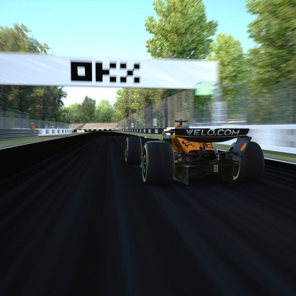 OKX virtual branding with our racing simulator to rent in Italy, Milan.
