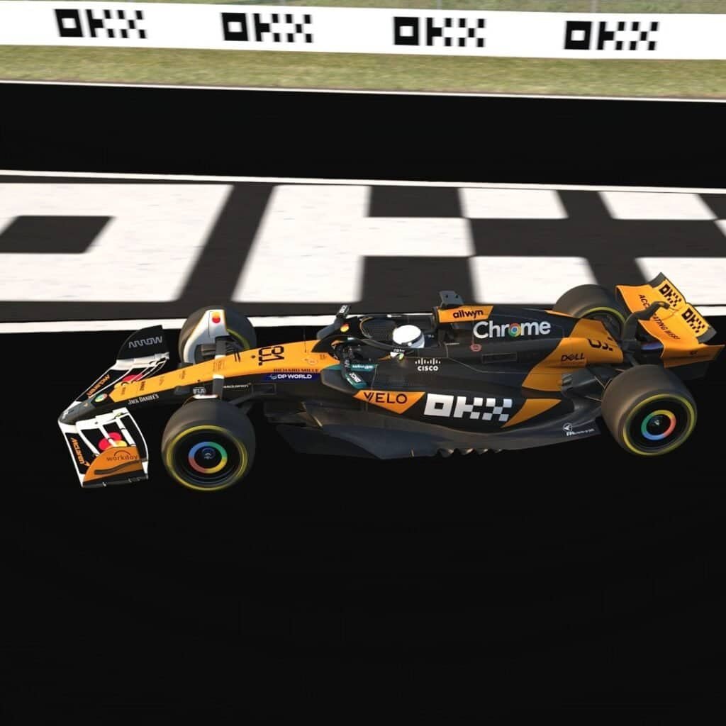 OKX wow virtual media marketing in game for the F1 simulator.