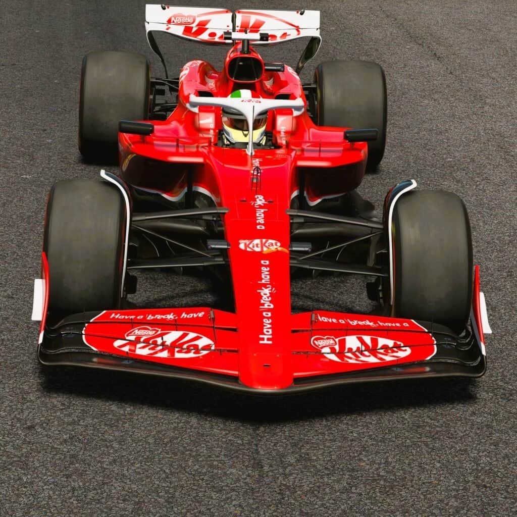 RoarFun X KitKat Morris marketing activation for KitKat event in Switzerland virtual racing KitKat car on Belgium racing track.